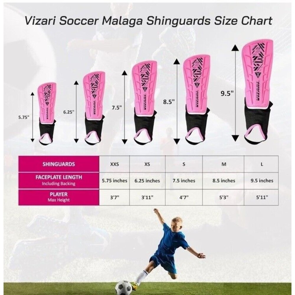 Vizari Malaga Pink Soccer Shin Guards Kids Youth Girls Adjustable Strap S 7.5" - Picture 4 of 13